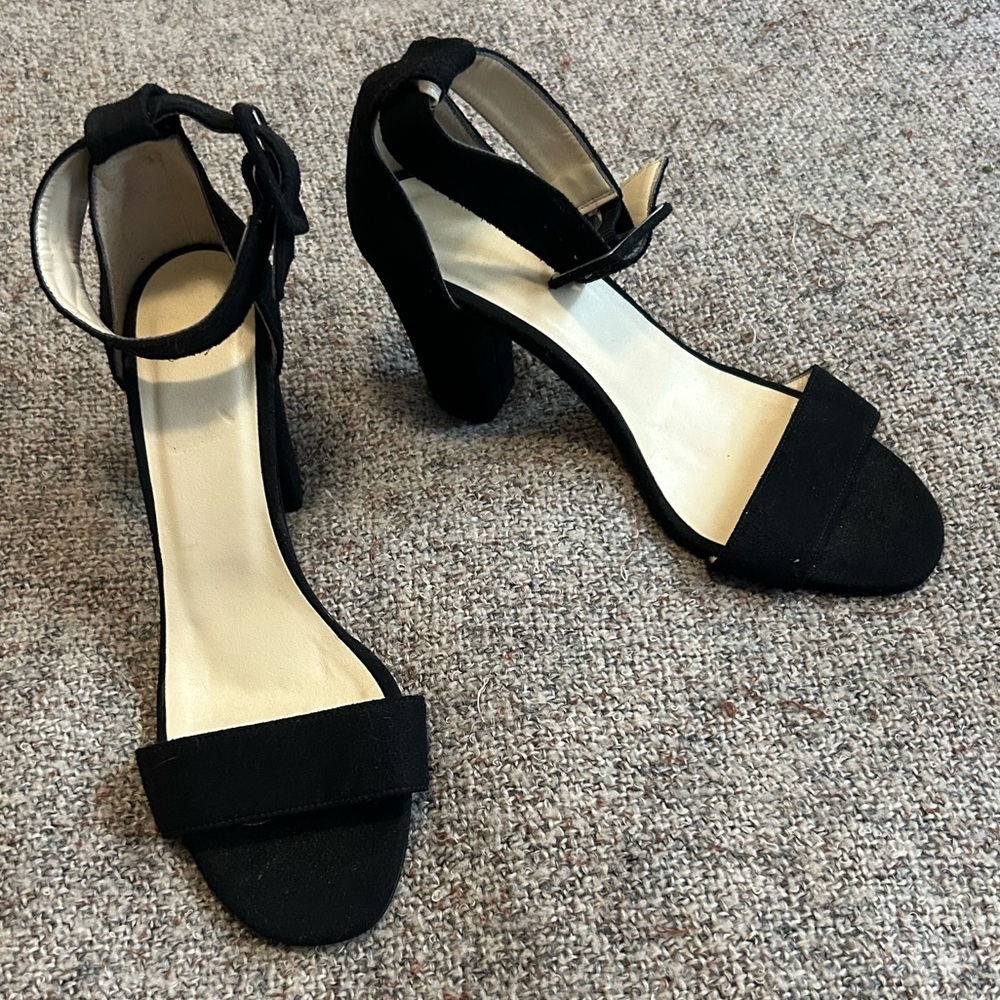 Beyond Skin Black Suede Buckle Heel